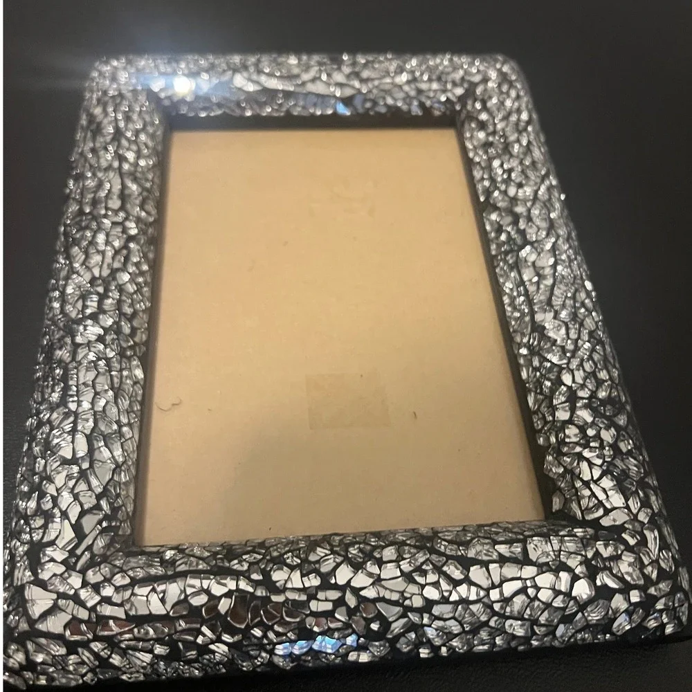 Mosaic Picture Frame Unisex 4x6 Silver Excellent Cracked Glass Mirror